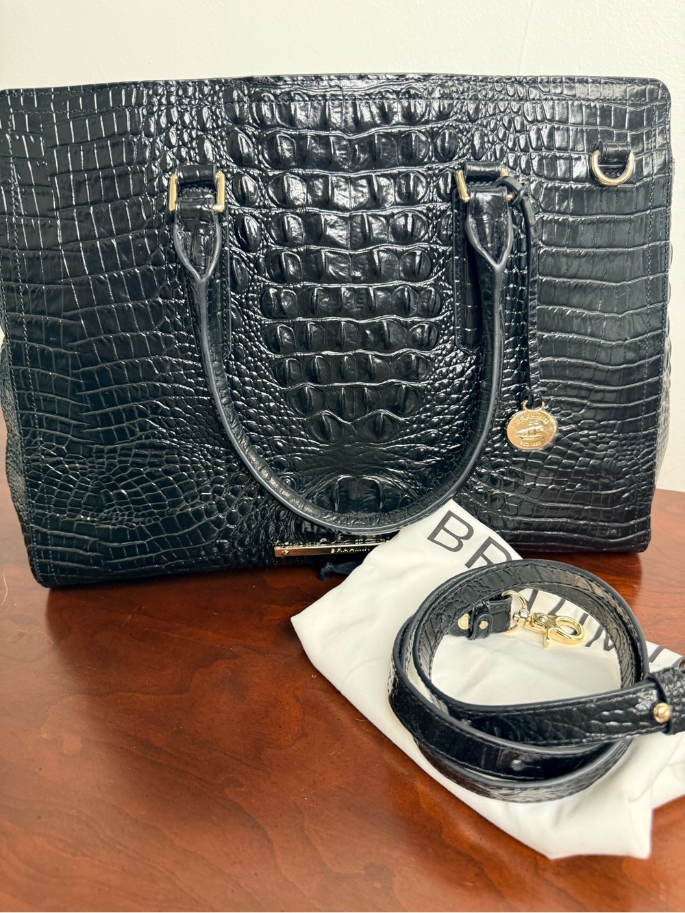 Brahmin Black Melbourne Large Tote Satchel NWOT Dust Bag & Strap